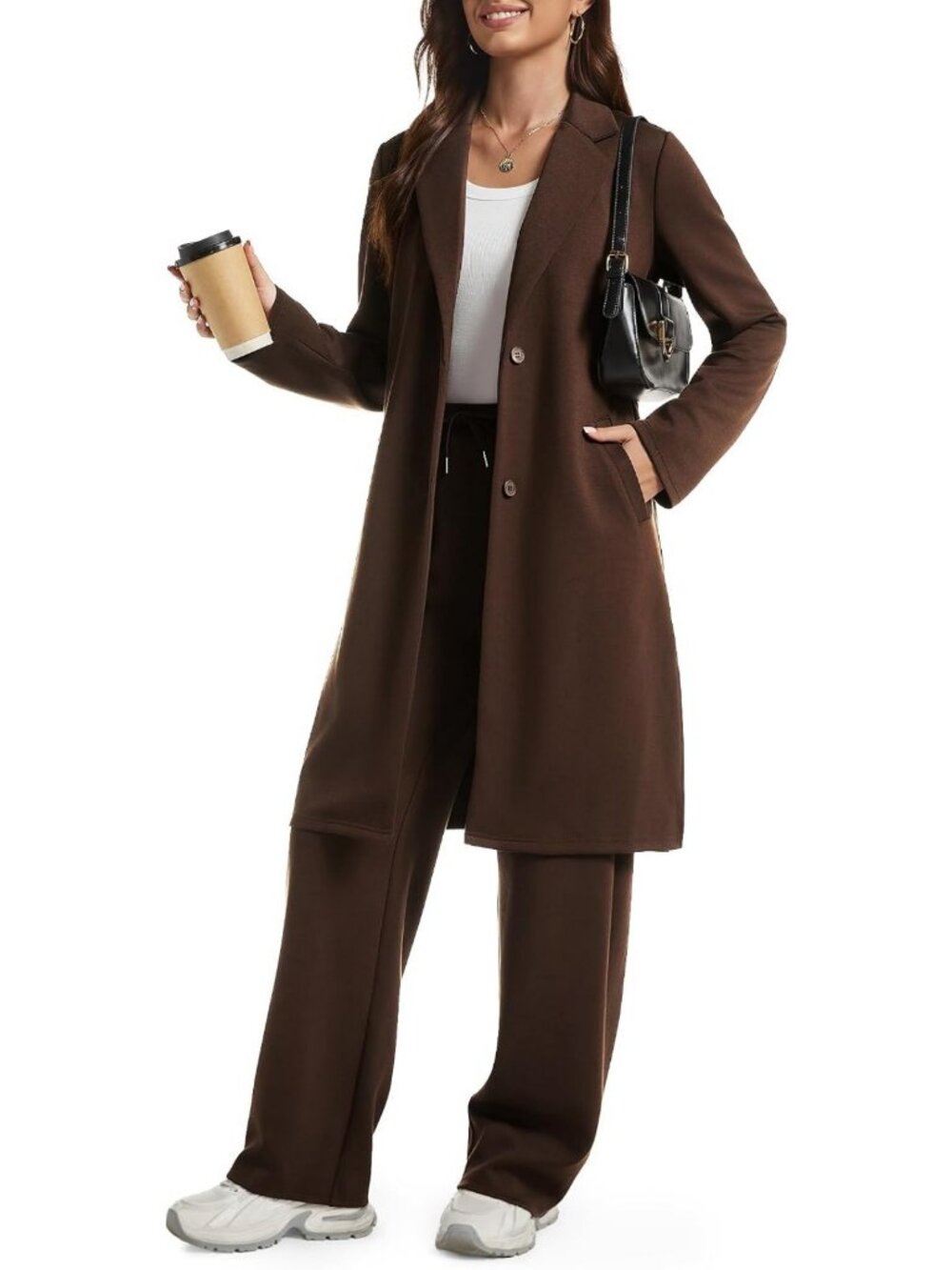 Chic Women's 2-Piece Winter Outfit Set: Cardigan & Wide Leg Pants for Casual